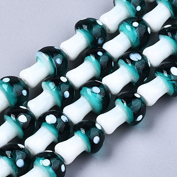 Mushroom Handmade Lampwork Beads Strands, Teal, 16x12mm, Hole: 2mm, about 20pcs/strand, 13.7 inch