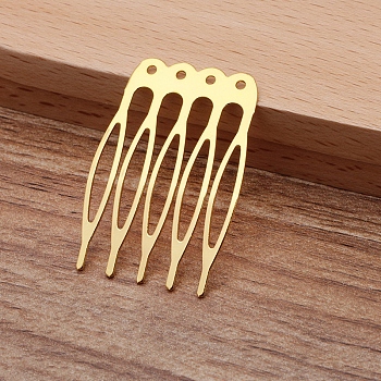 Iron Hair Comb Findings, with Loops, Golden, 40x27x0.8mm