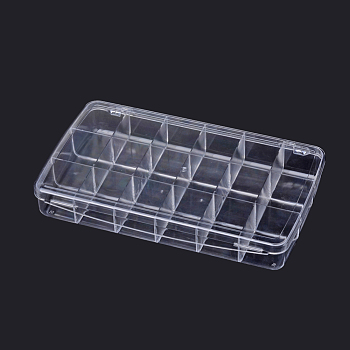 Plastic Bead Storage Containers, 18 Compartments, Rectangle, Clear, 29x18x4.3cm