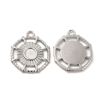 304 Stainless Steel Pendant Cabochon Settings, Polygon, Stainless Steel Color, Tray: 4mm, 18x15.5x1.5mm, Hole: 1.6mm
