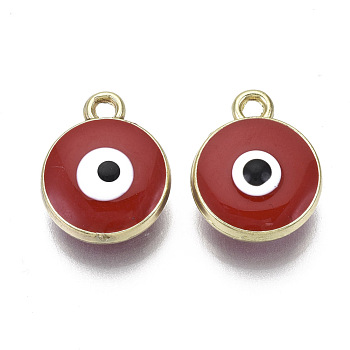 Alloy Pendants, with Enamel, Flat Round with Evil Eye, Dark Red, 18x14.5x8mm, Hole: 1.8mm