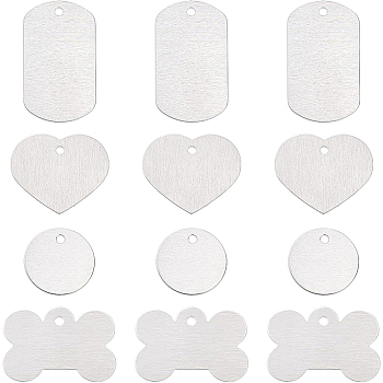 Aluminum Big Pendants, Stamping Blank Tags, Mixed Shapes, Silver, 25.5~51x25.5~41x1mm, Hole: 3~3.5mm, 32pcs/box.