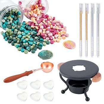 CRASPIRE DIY Stamp Making Kits, Including Sealing Wax Particles, Iron Wax Furnace, Brass Spoon, Plastic Empty Cosmetic Containers, Paraffin Candles, Mixed Color, Sealing Wax Particles: 600pcs