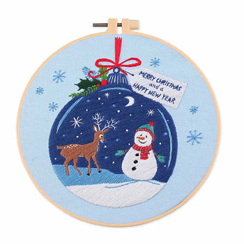 DIY Christmas Theme Embroidery Kits, Including Printed Cotton Fabric, Embroidery Thread & Needles, Plastic Embroidery Hoop, Christmas Bell, 200x200mm