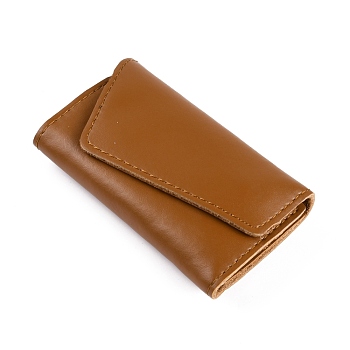Leather Car Key Holder Bags, Change Purse, Keychain Case Wallet with 6 Hooks Zipper Closure, Rectangle, Camel, 6x10.8x2.3cm