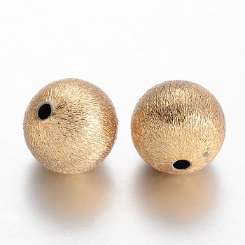Round Brass Textured Beads, Golden, 12mm, Hole: 1.5mm