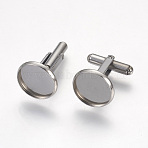 Tarnish Resistant 304 Stainless Steel Cuffinks, Flat Round, Stainless Steel Color, 19mm, Tray: 16x2mm, Inner Size: 14mm(STAS-G187-23P-14mm)