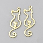Alloy Pendants, Hollow Cat Shape Charms, Golden, 34x11.5x1.5mm, Hole: 1.4mm(FIND-WH0111-744G)