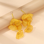 Bohemian Cloth Dangle Earrings, Flower Petal Tassel, Golden, Light Khaki, 150x50mm(WGED1C6-01)