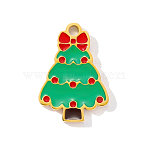 304 Stainless Steel Enamel Pendants, Christmas Tree Charms, Ion Plating(IP), Real 18K Gold Plated, Lime Green, 16x11mm(STAS-OY001-73G)