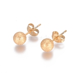 Ion Plating(IP) 304 Stainless Steel Stud Earrings, Ball Stud Earrings, Textured, with Earring Backs, Golden, 17x6mm, Pin: 0.8mm(EJEW-L215-58D-G)