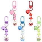 5Pcs Handmade Porcelain & Acrylic & Iron Pendant Decorations, with Alloy Swivel Lobster Claw Clasps, Maneki Neko, Mixed Color, 80mm(HJEW-YW00310)