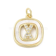 Rack Plating Brass Micro Pave Clear Cubic Zirconia Pendants, with Shell, Cadmium Free & Lead Free, Long-Lasting Plated, Real 18K Gold Plated, with Jump Ring, Letter X, 17.5x15x2.5mm, Hole: 3mm(KK-E102-33G-X)