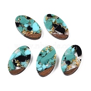 Transparent Resin and Walnut Wood Pendants, Oval Charms with Gold Foil, Pale Turquoise, 22x12.5x3.5mm, Hole: 2mm(RESI-T057-03J)