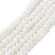 Electroplate Opaque Solid Color Glass Beads Strands, Half Rainbow Plated, Faceted, Rondelle, White, 8x6mm, Hole: 1mm, about 65~68pcs/strand, 15.7~16.1 inch(40~41cm)(EGLA-A034-P8mm-L17)