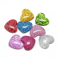 Resin Cabochons, with Glitter Powder, Heart, Mixed Color, 14x16x5mm(CRES-Q196-28)