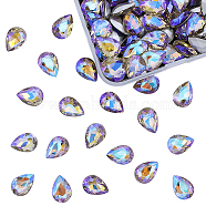 Olycraft Pointed Back Glass Rhinestone Cabochons, Back Plated, Faceted, AB Color Plated, Teardrop, Mauve, 14x10x5mm, 100pcs/box(RGLA-OC0001-09B)