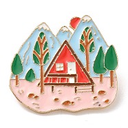 Enamel Pins, Light Gold Alloy Badge for Backpack Clothes, House in Forest, 31x34x2mm(JEWB-A013-02A)