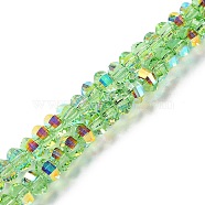 Transparent Electroplate Glass Beads Strands, AB Color, Faceted Lantern, Light Green, 6x4.5mm, Hole: 1.4mm, about 98pcs/strand, 17.72''(45cm)(GLAA-Q099-H01-04)