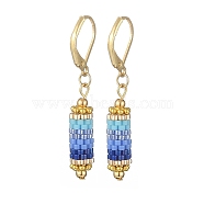 Glass Seed Braided Column Dangle Leverback Earrings, Golden 304 Stainless Steel Jewelry for Women, Cornflower Blue, 42.5mm, Pin: 1x0.6mm(EJEW-MZ00058-02)