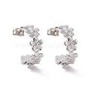 304 Stainless Steel Flower Wrap Stud Earrings, Half Hoop Earrings for Women, Stainless Steel Color, 20.5x7.5mm, Pin: 0.7mm(EJEW-G326-03P)