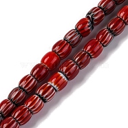 Handmade Lampwork Beads Strands, Rarrel, FireBrick, 6x6mm, Hole: 1mm, about 63pcs/strand, 15.16''(38.5cm)(LAMP-K041-01A-09)