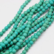 1 Strand Dyed Light Sea Green Round Synthetic Turquoise Beads Strands, 4mm, Hole: 1mm, about 110pcs/strand, 15.6 inch(X-TURQ-G106-4mm-02D)
