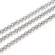 304 Stainless Steel Rolo Chains, Belcher Chain, with Spool, Unwelded, Stainless Steel Color, 4x0.8mm, about 32.8 Feet(10m)/roll(CHS-G004-02F-P)