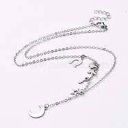Pendant Necklaces, with Brass Cable Chains, 304 Stainless Steel Lobster Claw Clasps and Charms(Random Shapes, Except Star & Moon), Platinum & Stainless Steel Color, 19.49 inch(49.5cm)(NJEW-JN02627)