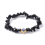 Chips Natural Black Stone Stretch Bracelets, with Lampwork Beads and Alloy Bead Frame, for Jewish, Star of David, 2-3/8 inch(6.2cm)(BJEW-JB04700-03)