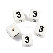 Porcelain Beads, Square with Number, Number, 9x9x9mm, Hole: 1.8mm(PORC-R003-07-03)