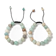 10mm Round Natural Flower Amazonite Braided Bead Bracelets, Adjustable Nylon Cord Bracelets for Women Men, Inner Diameter: 1-3/4~2-7/8 inch(4.6~7.4cm)(BJEW-C067-01C-23)