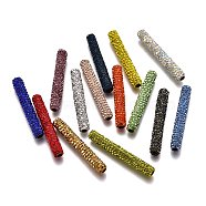 Polymer Clay Rhinestone Tube Beads, with Brass Findings, Mixed Color, 35~35.5x5~5.5mm, Hole: 2.5mm(RB-L080-M)