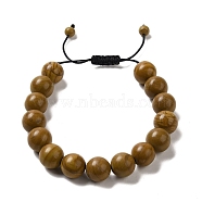 12.5mm Round Natural Wood Lace Stone Braided Bead Bracelets for Women Men, Inner Diameter: 2~3-1/8 inch(4.95~8.05cm)(BJEW-C060-01W)