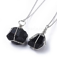 Natural Tourmaline Pendant Necklaces, with 304 Stainless Steel Cable Chains and Lobster Clasps, Packing Box, Black, 17.52 inch(44.5cm), 1.5mm(NJEW-JN02424)