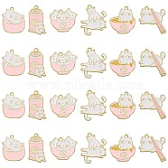 12Pcs 6 Styles Alloy Enamel Pendant, Golden, Cat Charm, Pink, 27~37x18.5~30x1.5~1.6mm, Hole: 2.3mm, 2pcs/style(ENAM-CJ0004-69)