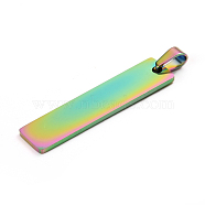 Ion Plating(IP) 304 Stainless Steel Pendants, Laser Cut, Stamping Blank Tag, Rectangle, Rainbow Color, 41x10x1.4mm, Hole: 6mm(STAS-D142-01B-M)