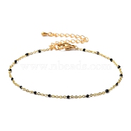 Brass Cable Chain Bracelets, with Enamel and 304 Stainless Steel Lobster Claw Clasps, Real 18K Gold Plated, Black, 7-1/4 inch(18.5cm)(BJEW-JB05334-05)