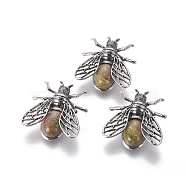 Natural Unakite Brooches, with Brass Findings, Cicada, Antique Silver, 38x36x8mm, Pin: 0.6mm(G-A176-D05)