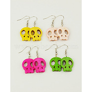 Fashion Earrings For Halloween, with Skull Synthetical Howlite Beads and Brass Earrings Hooks, Mixed Color, 43mm(EJEW-JE00285)