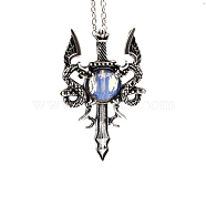 Opalite Dragon Sword Pendant Necklace, Gothic Alloy Jewelry for Men Women, Antique Silver & Platinum, 19.69 inch(50cm)(G-PW0004-67A)