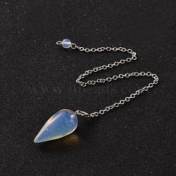 Teardrop Platinum Tone Brass Opalite Dowsing Pendulums, with Lobster Claw Clasps, 220x3mm(MAK-M015-03I)