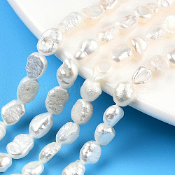 Natural Cultured Freshwater Pearl Beads Strands, Two Sides Polished, Seashell Color, 6.5~9x5.5~6.5mm, Hole: 0.7mm, about 43~51pcs/strand, 14.06 inch~14.17 inch(35.7~36cm)(PEAR-N014-05D)