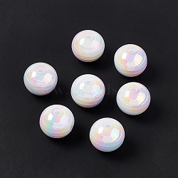 Opaque Acrylic Beads, AB Color, Round with Stripe Pattern, White, 16x14.5mm, Hole: 3mm(OACR-E004-17)