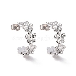 Non-Tarnish 304 Stainless Steel Flower Wrap Stud Earrings, Half Hoop Earrings for Women, Stainless Steel Color, 20.5x7.5mm, Pin: 0.7mm(EJEW-G326-03P)