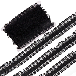 10 Yards Polyester Pleated Flower Lace Trim, Garment Accessories, Black, 1-3/4 inch(46mm), about 10 Yards(9.14m)/Set(OCOR-GF0003-88B)