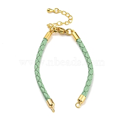 Leather Braided Cord Link Bracelets, Fit for Connector Charms, with Long-Lasting Plated Rack Plating Colden Tone Brass Lobster Claw Clasp & Chain Extender, Dark Sea Green, 6x1/8 inch(15.2cm), Hole: 2mm(MAK-K022-01G-03)