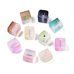 Frosted Glass Beads with Golden Glitter Powder, Two Tone, Cube, Mixed Color, 8x8x8mm, Hole: 1.5mm, about: 834pcs/1000g(DGLA-NH001-8mm-01M)