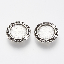 Tibetan Style Alloy Slide Charms Cabochon Settings, Cadmium Free & Lead Free, Flat Round, Antique Silver, Tray: 16mm, 23x7mm, Hole: 3x7mm, about 200pcs/1000g(TIBE-Q086-045AS-LF)