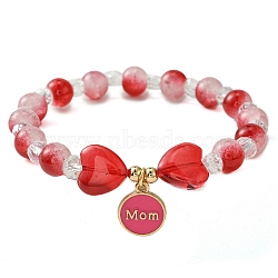 Jewelry Gift for Mother's Day, Alloy Enamel Charm Bracelets, Round & Heart Twon Tone Glass Beaded Bracelet for Women, Deep Pink, Inner Diameter: 2 inch(5cm)(BJEW-JB09860-02)